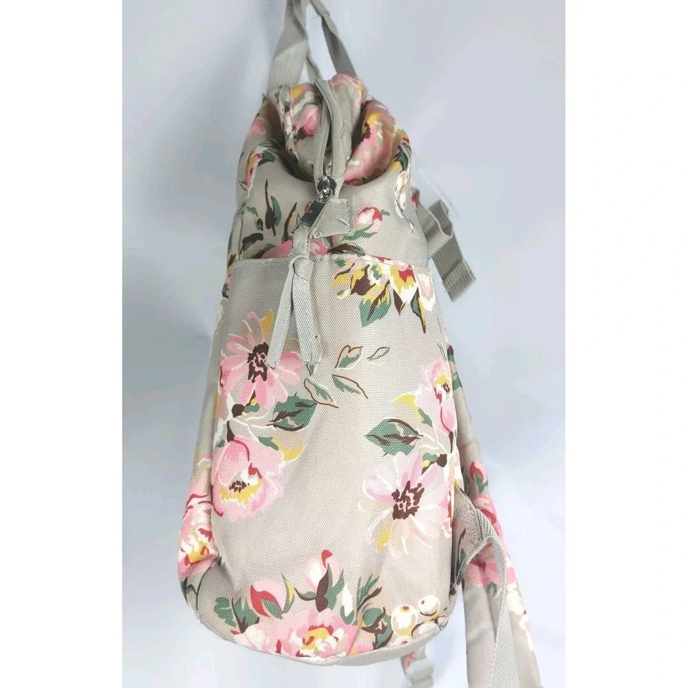 Baby Essentials Floral Backpack Diaper Bag Gray Pink Pockets Straps Changing Pad